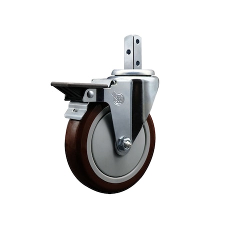 Service Caster 5'' Maroon Polyurethane Wheel Swivel 7/8'' Square Stem Caster with Brake SCC-SQ20S514-PPUB-MRN-PLB-78